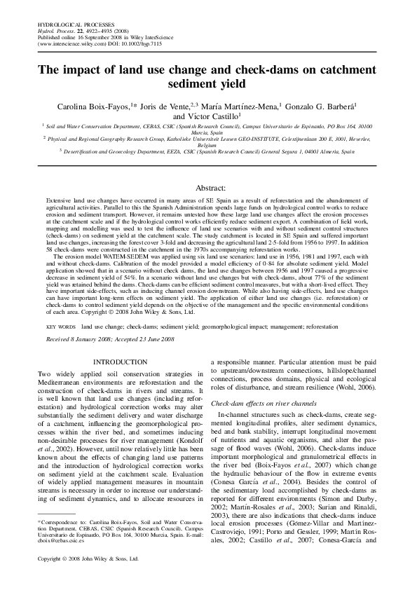 (PDF) The impact of land use change and check-dams on catchment ...