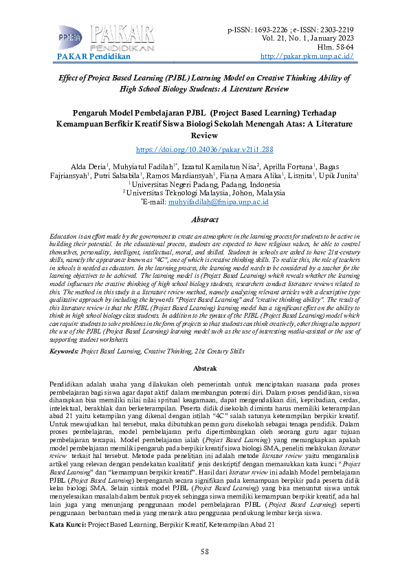 (PDF) Effect of Project Based Learning (PJBL) Learning Model on ...