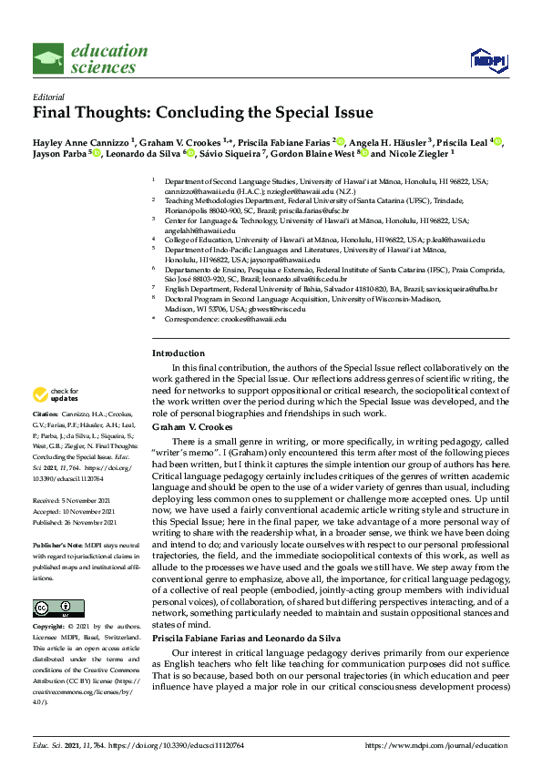 (PDF) Final Thoughts: Concluding the Special Issue