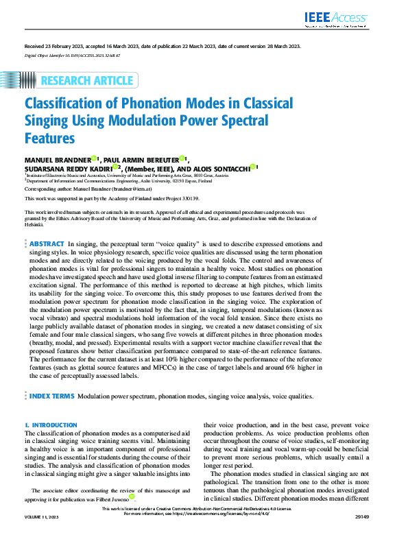 (PDF) Classification of Phonation Modes in Classical Singing Using ...
