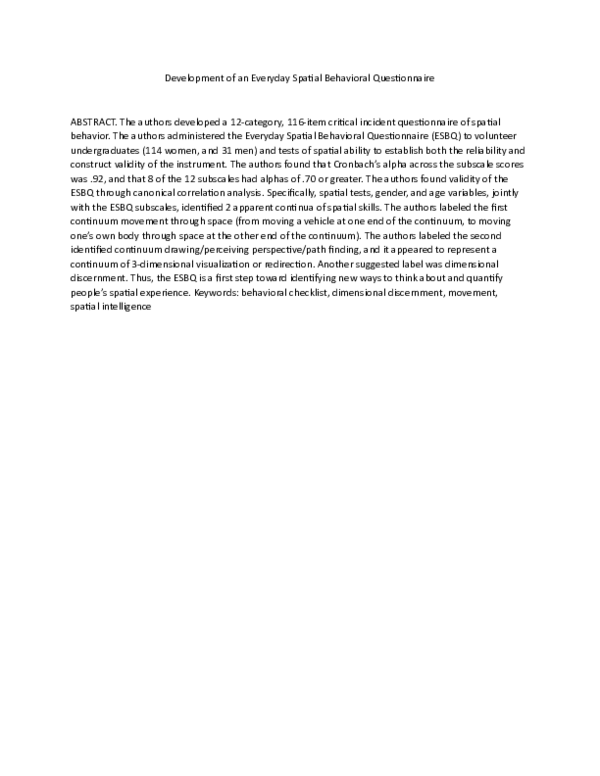 (DOC) Development of an Everyday Spatial Behavioral Questionnaire