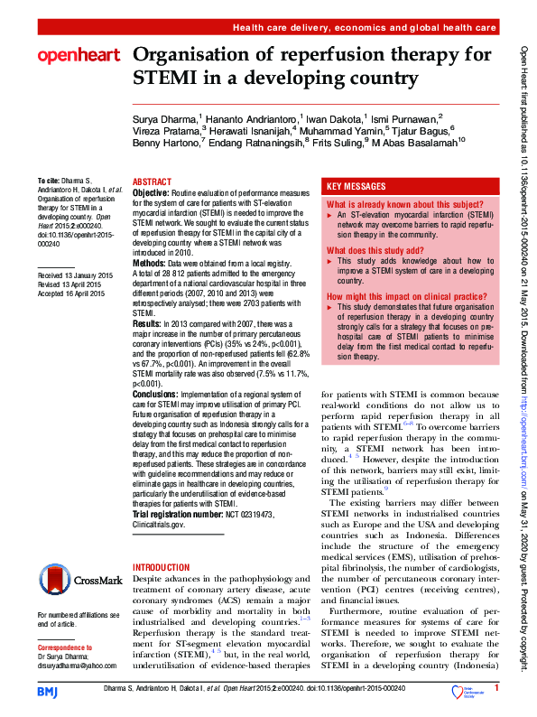 (PDF) Organisation of reperfusion therapy for STEMI in a developing country