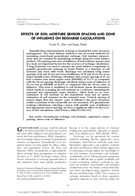 (PDF) Effects of Soil Moisture Sensor Spacing and Zone of Influence on ...