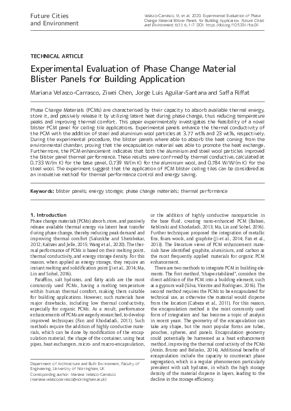 (PDF) Experimental Evaluation of Phase Change Material Blister Panels ...