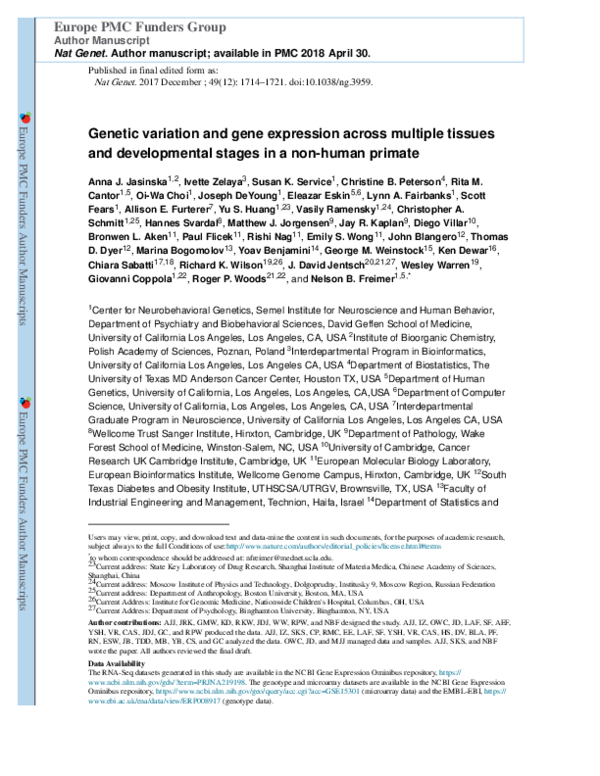 (PDF) Genetic variation and gene expression across multiple tissues and ...