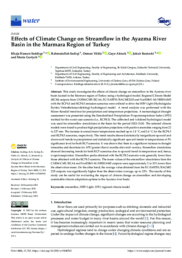 (PDF) Effects of Climate Change on Streamflow in the Ayazma River Basin ...
