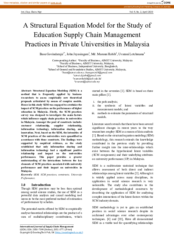 (PDF) A Structural Equation Model for the Study of Education Supply ...