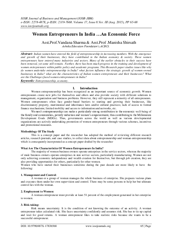 (PDF) Women Entrepreneurs In India An Economic Force