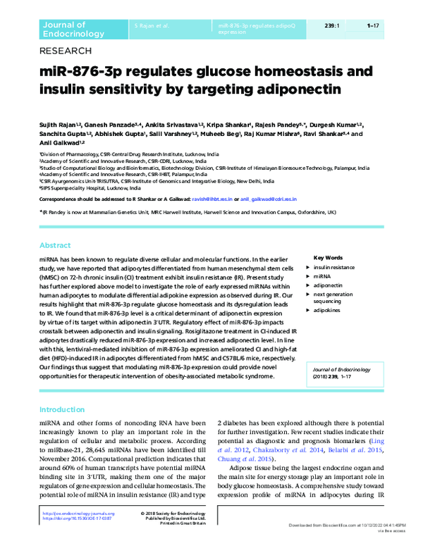 (PDF) miR-876-3p regulates glucose homeostasis and insulin sensitivity ...