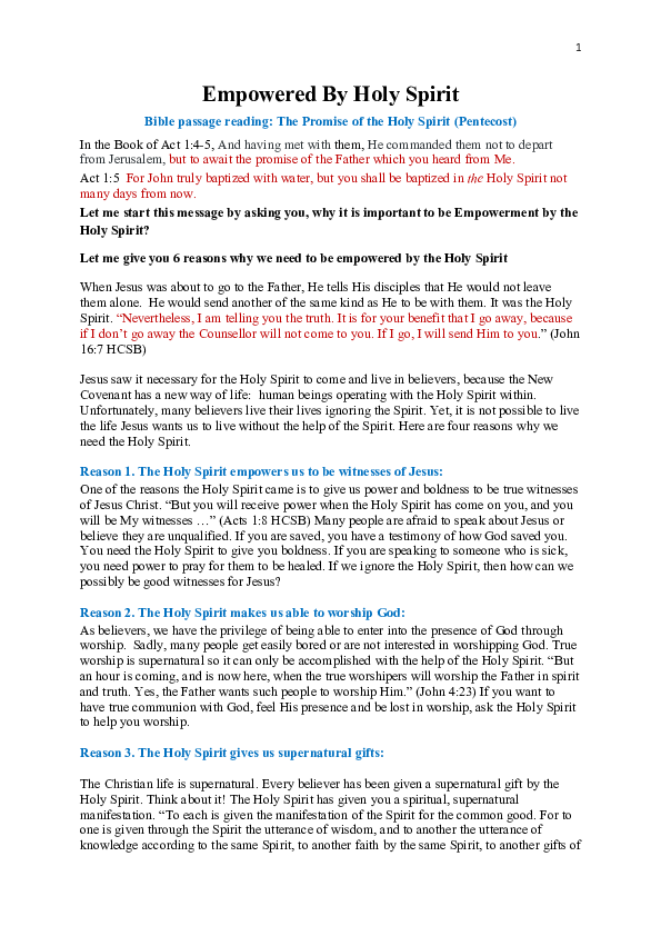 (DOC) Empowered By Holy Spirit
