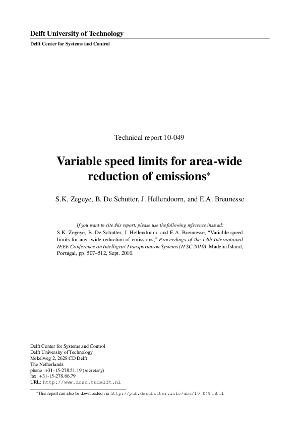 (PDF) Variable speed limits for area-wide reduction of emissions