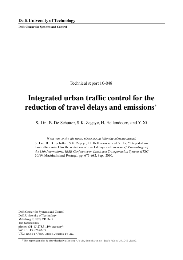 (PDF) Integrated Urban Traffic Control for the Reduction of Travel ...