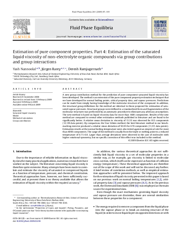 (PDF) Estimation of pure component properties. Part 4: Estimation of ...