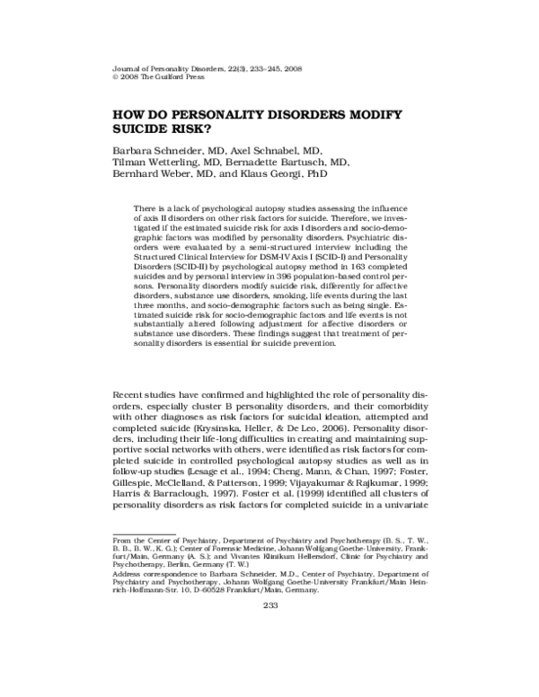 (PDF) How Do Personality Disorders Modify Suicide Risk?