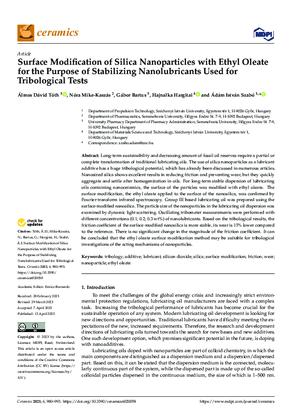 (PDF) Surface Modification of Silica Nanoparticles with Ethyl Oleate ...
