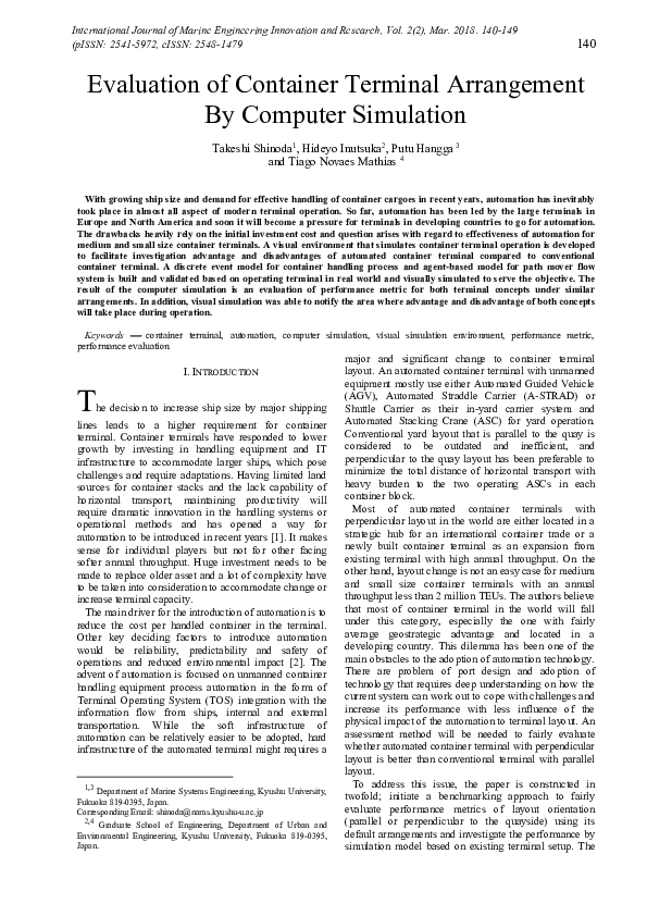 (PDF) Evaluation of Container Terminal Arrangement By Computer Simulation