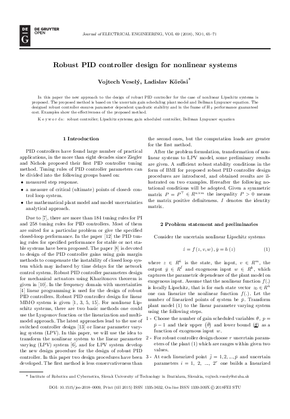 (PDF) Robust PID controller design for nonlinear systems