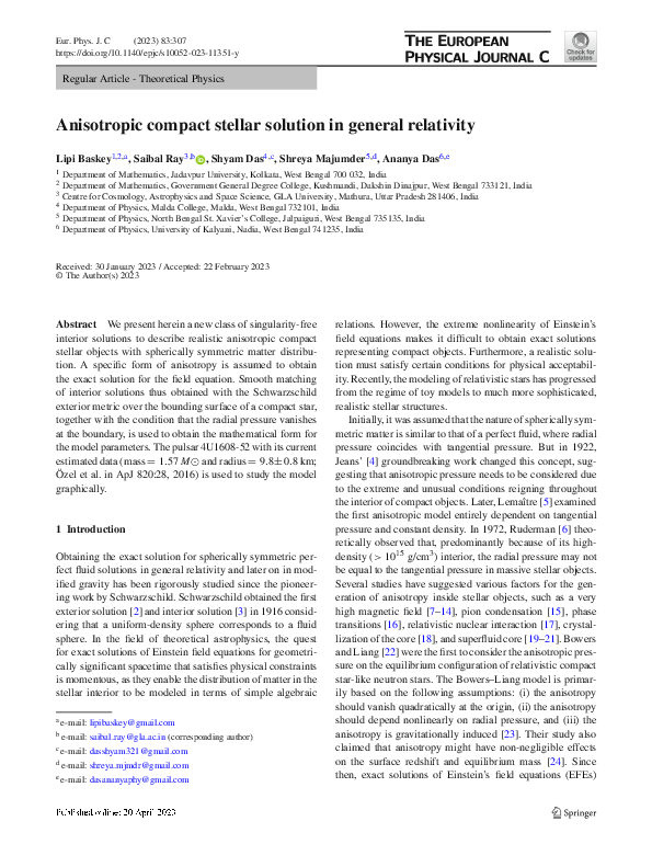 (PDF) Anisotropic compact stellar solution in general relativity