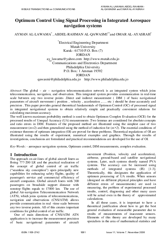 (PDF) Optimum control using signal processing in integrated aerospace ...