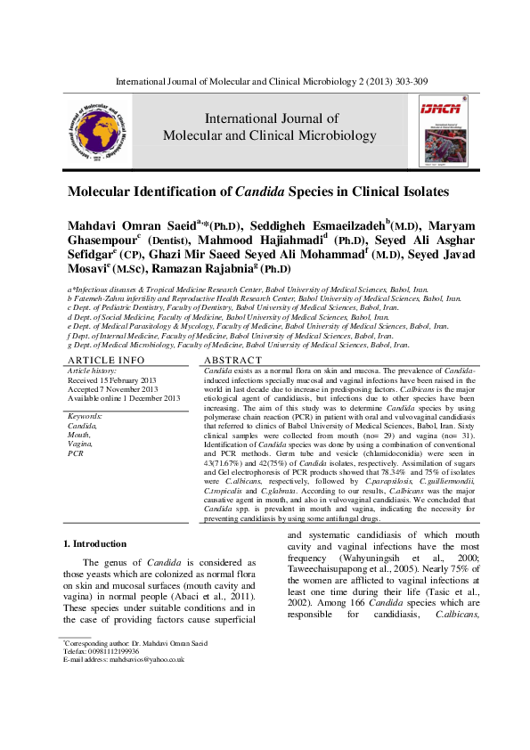 (PDF) Molecular Identification of Candida Species in Clinical Isolates