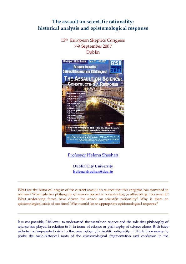 (PDF) The assault on scientific rationality: historical analysis and ...