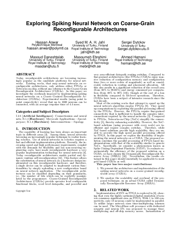 (PDF) Exploring Spiking Neural Network on Coarse-Grain Reconfigurable ...
