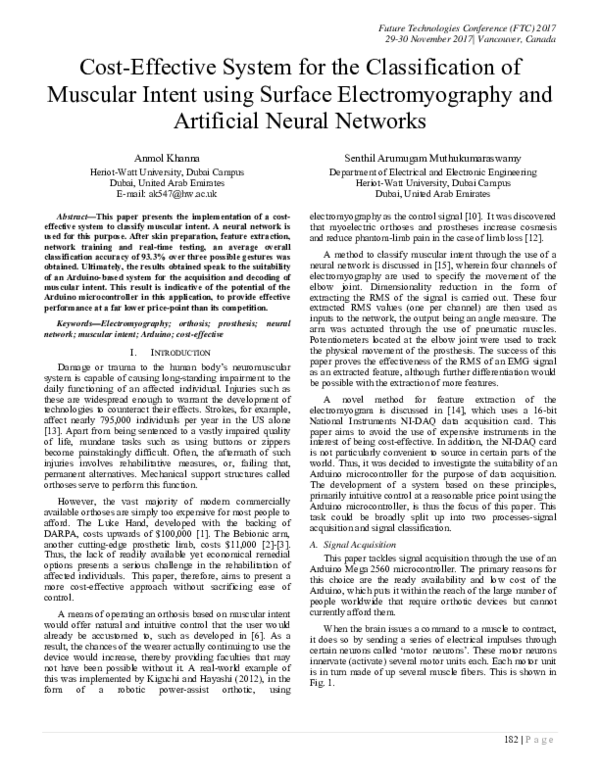 (PDF) Costeffective system for the classification of muscular intent