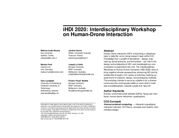 (PDF) iHDI 2020: Interdisciplinary Workshop on Human-Drone Interaction
