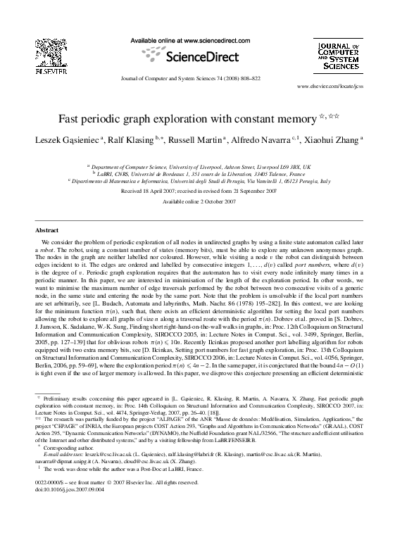 (PDF) Constant Memory Periodic Graph Exploration