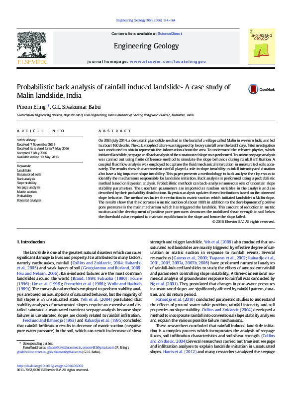 (PDF) Probabilistic back analysis of rainfall induced landslide‐ A case ...