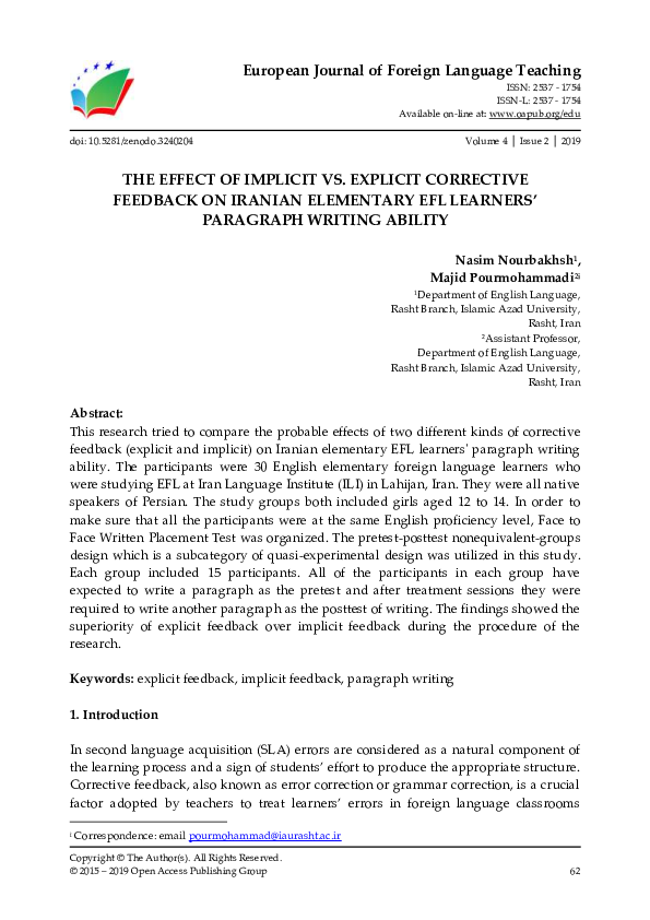 (PDF) The Effect of Implicit vs. Explicit Corrective Feedback on ...