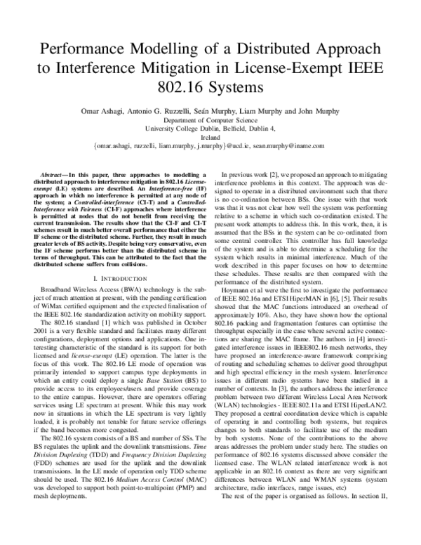 (PDF) Performance modelling of a distributed approach to interference ...