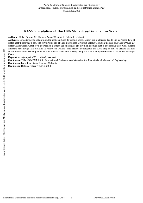 (PDF) RANS Simulation of the LNG Ship Squat in Shallow Water