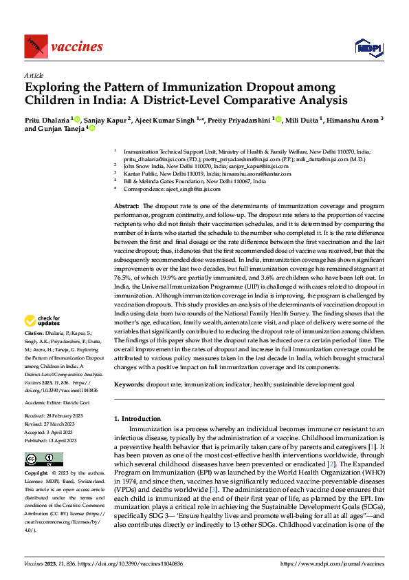 (PDF) Exploring the Pattern of Immunization Dropout among Children in ...