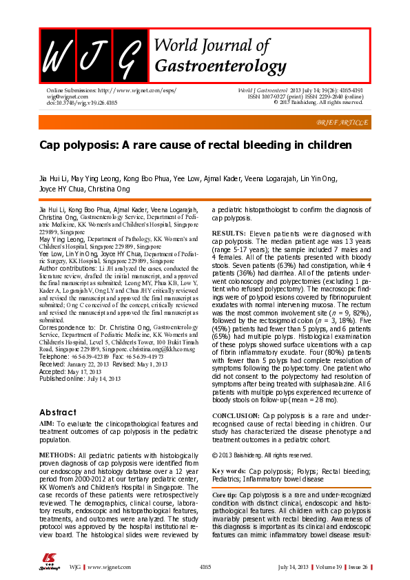 (PDF) Cap polyposis a rare cause of rectal bleeding in children Lin