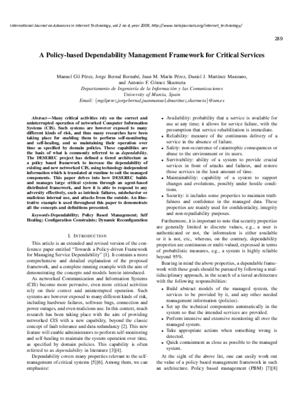 (PDF) A Policy-based Dependability Management Framework for Critical ...