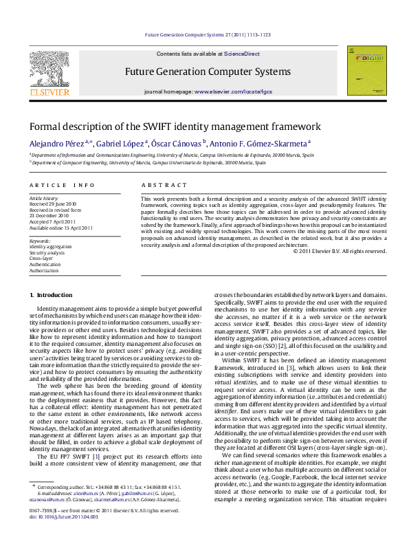 (PDF) Formal description of the SWIFT identity management framework ...