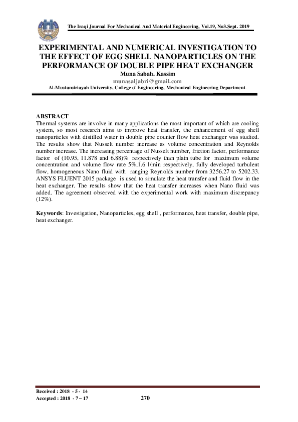 (PDF) Experimental and Numerical Investigation to the Effect of Egg ...