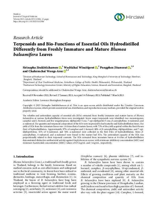 (PDF) Terpenoids and Bio-Functions of Essential Oils Hydrodistilled ...