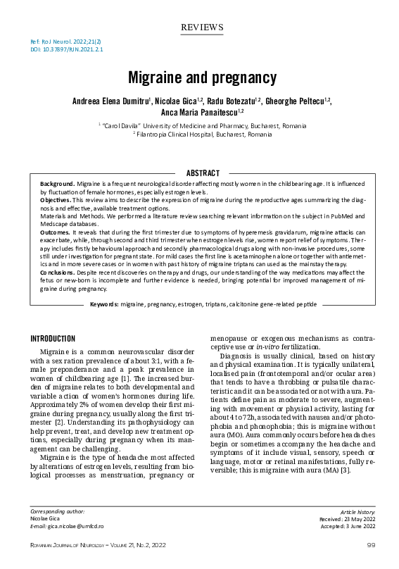 (PDF) Migraine and pregnancy