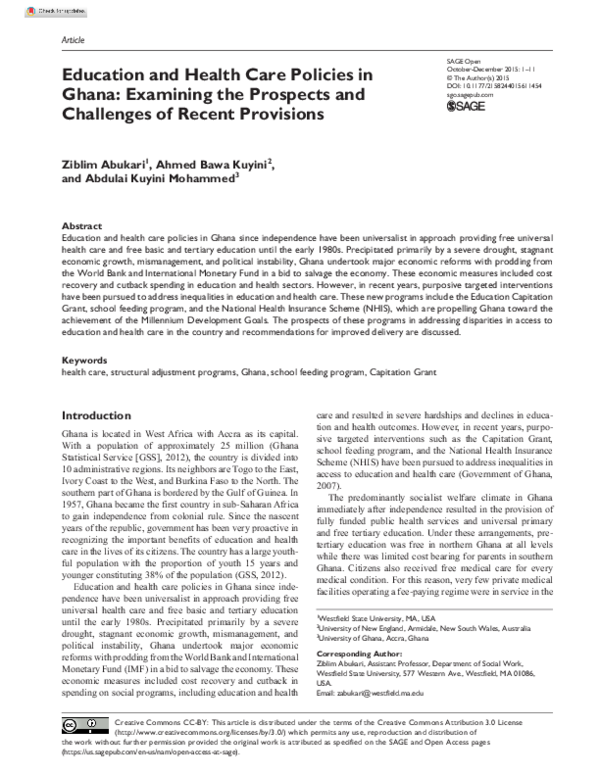 (PDF) Education and Health Care Policies in Ghana
