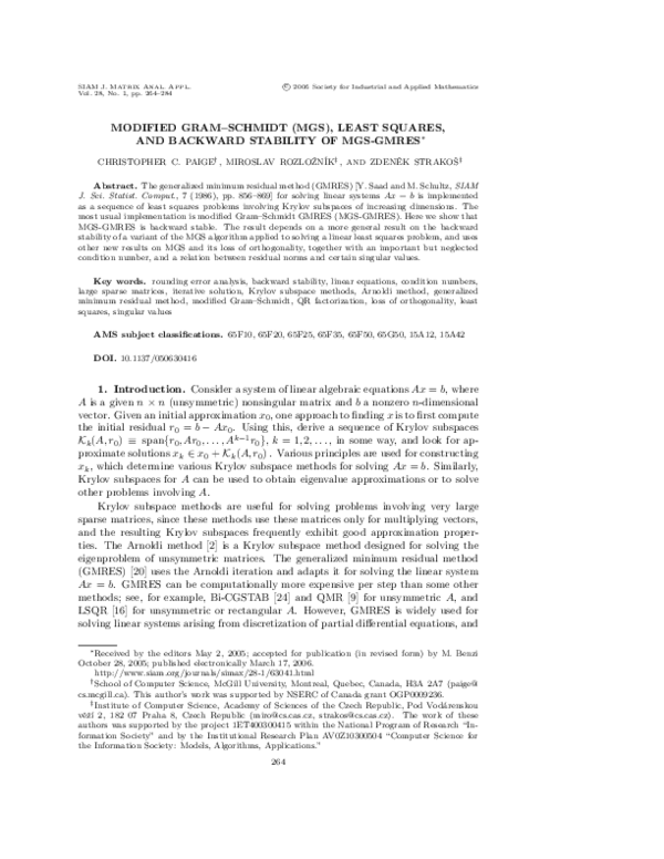 (PDF) Modified Gram-Schmidt (MGS), Least Squares, and Backward ...