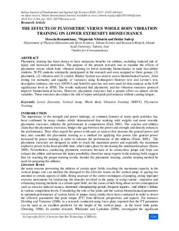 (PDF) The Effects of Plyometric Versus Whole Body Vibration Training on ...