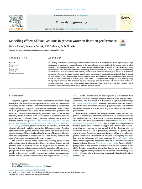 (PDF) Modelling effects of dissolved ions in process water on flotation ...