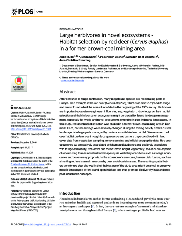 (PDF) Large herbivores in novel ecosystems - Habitat selection by red ...