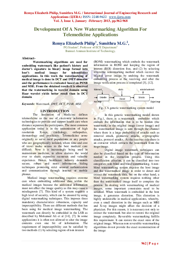 (PDF) Development Of A New Watermarking Algorithm For Telemedicine ...