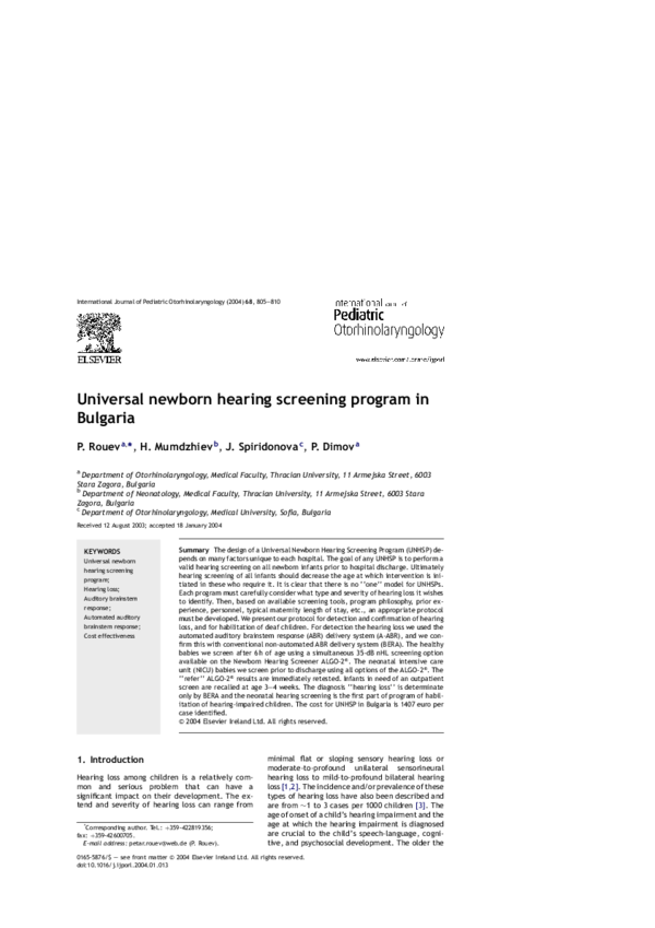 (PDF) Universal newborn hearing screening program in Bulgaria