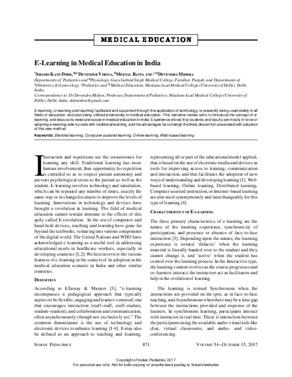 (PDF) E-learning in medical education in India