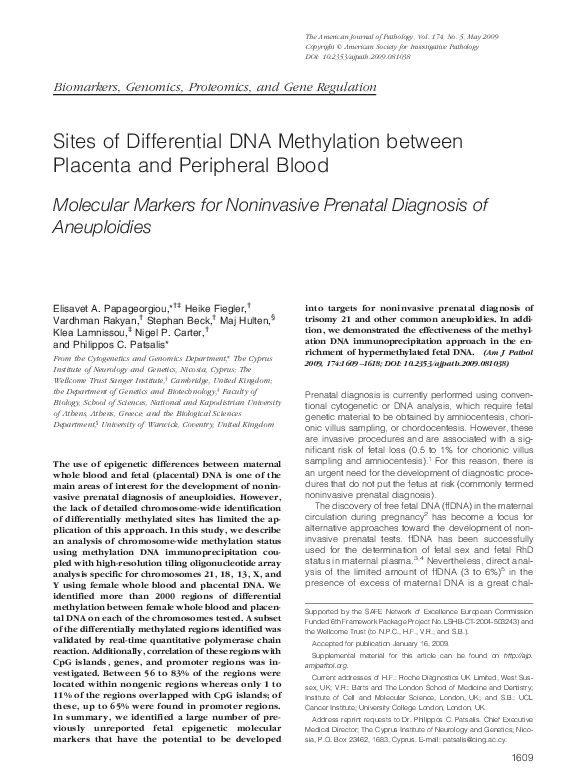 (PDF) Sites of Differential DNA Methylation between Placenta and ...