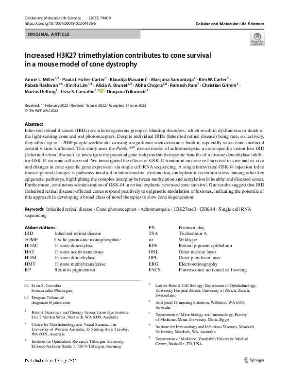 (PDF) Increased H3K27 trimethylation contributes to cone survival in a ...